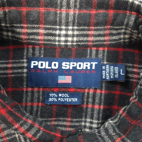Polo Sport Shirt Mens Large Red Plaid‎ Wool Blend Flannel Outdoors Ralph Lauren - Picture 4 of 11
